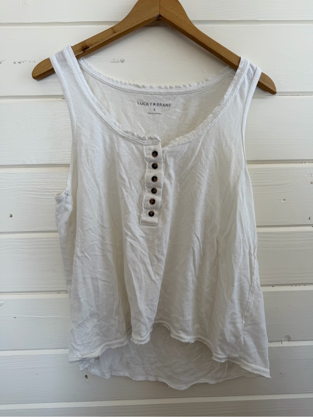 100% cotton Lucky Brand White Button-Front Henley Tank